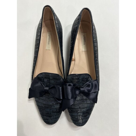 Uterque Croc Bow Flats in Black - Picture 2 of 7